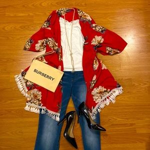 Tassel wrap kimono top shirt blouse cardigan floral flower summer